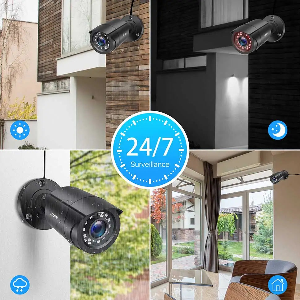 ZOSI 1080p 4-v-1 varnostna kamera – 2 MP zunanja vodoodporna CCTV s 3,6 mm objektivom, 24 IR LED-diodami in 24 m nočnega vida