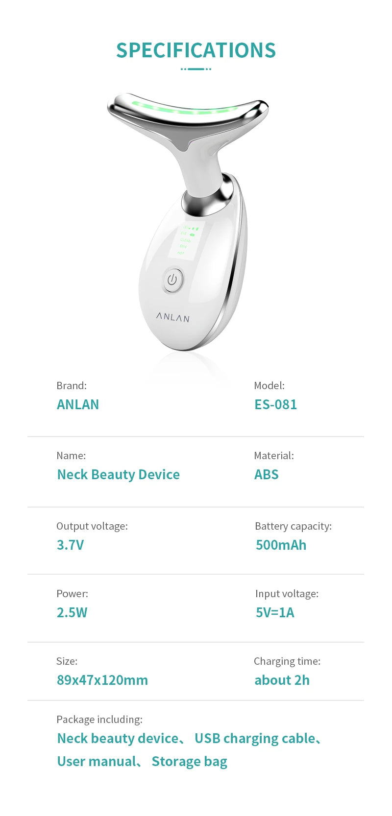 ANLAN Neck Lifting Beauty Device – EMS Facial Neck Tightening, 3 Colors Light Skin Care Tool to Reduce Double Chin - Limetastore