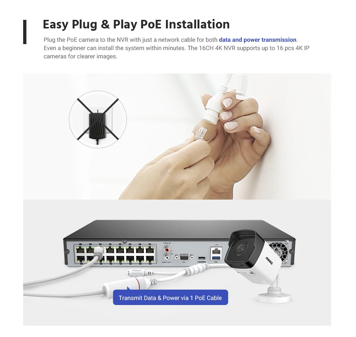 ANNKE H500 5MP PoE CCTV System | 16CH H.265+ NVR, 16× IP67 Cameras, Audio‑In
