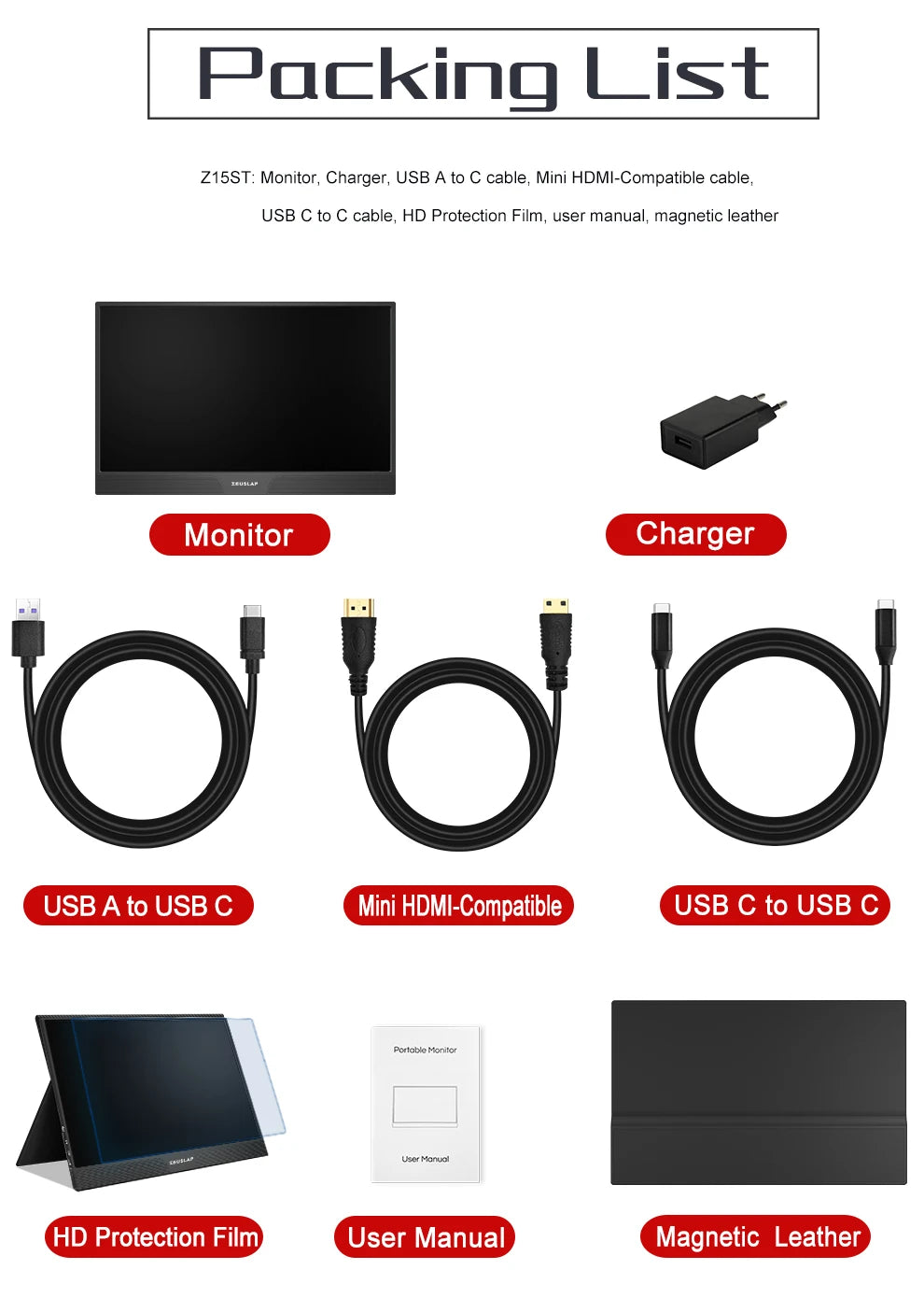 ZEUSLAP Z15ST 15,6" prenosni monitor na dotik | FHD 1080p, USB-C in HDMI, DeX/EMUI/TNT