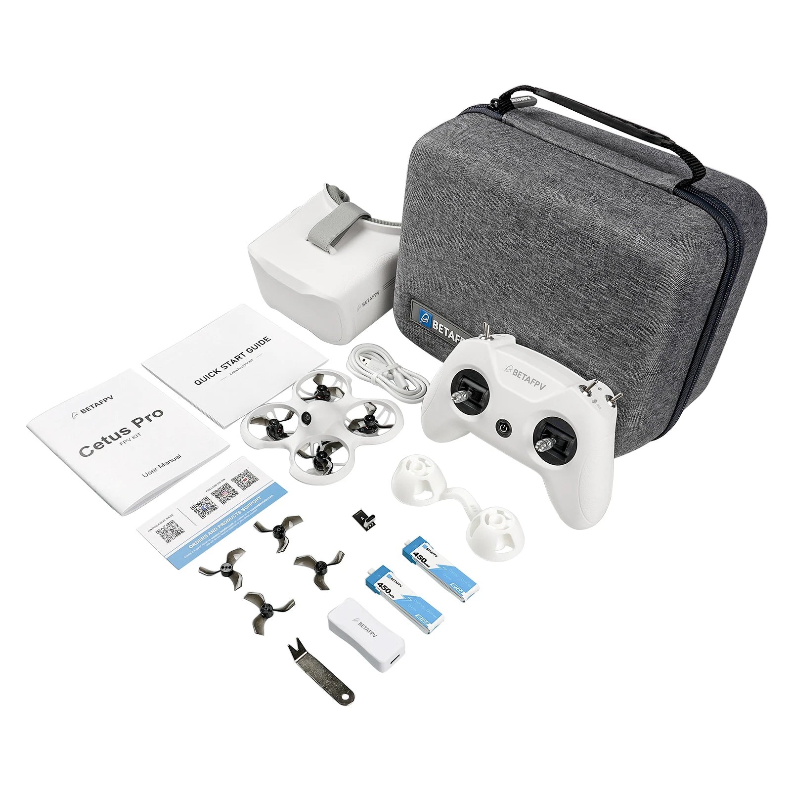 BETAFPV Cetus Pro FPV Kit with Brushless Motors VR02 Goggles Literadio2 SE Transmitter BT2.0 450mah 1S Battery