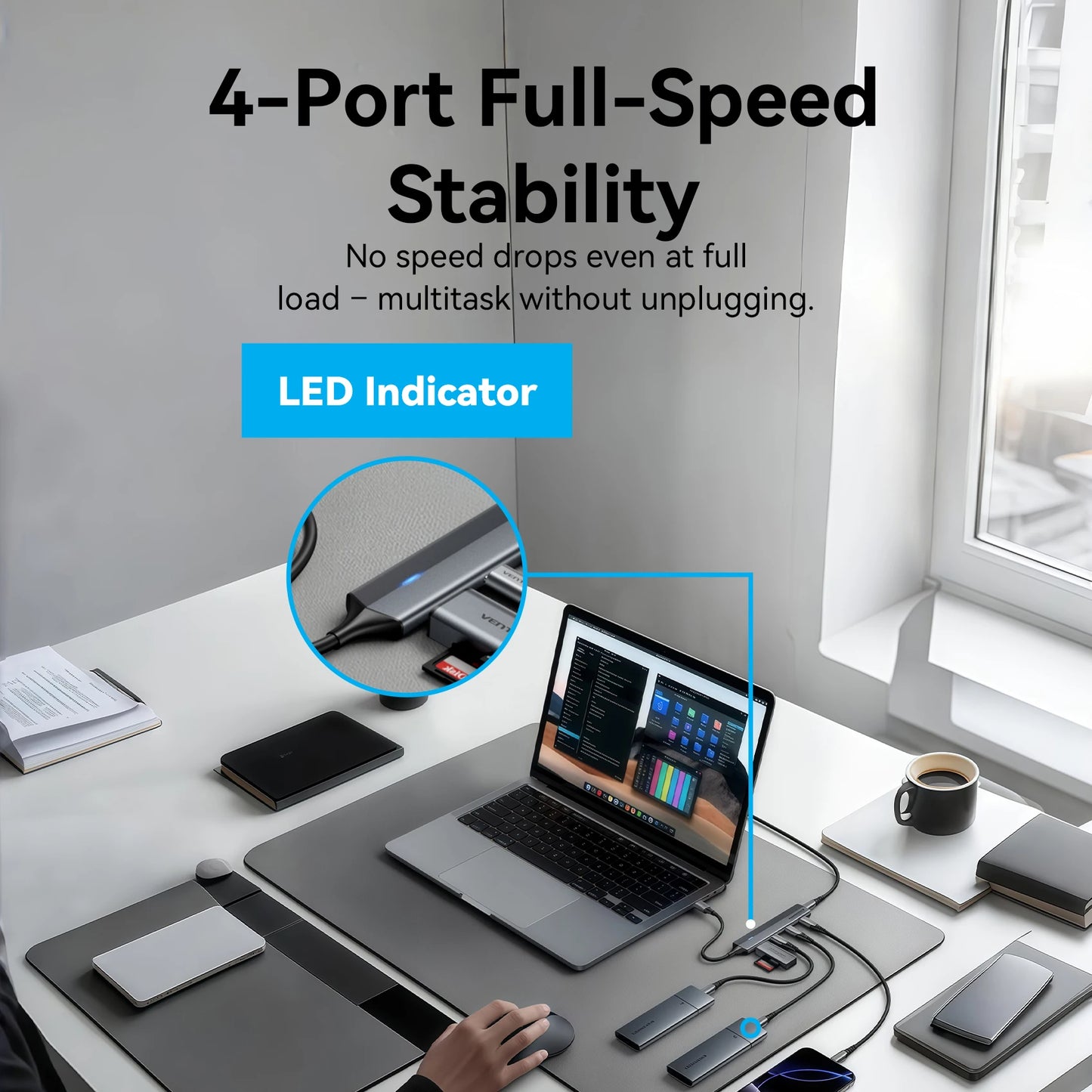 Vention USB‑C 3.2 Gen2 Hub | 4× USB‑C 10Gbps Aluminum Alloy Splitter