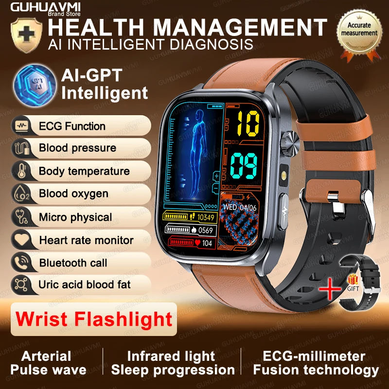 2025 New Health Analysis Blood Lipids Uric Acid Smart Watch ECG+PPG Blood Pressure Heart Rate Tracker Smartwatch For Android IOS - Limetastore