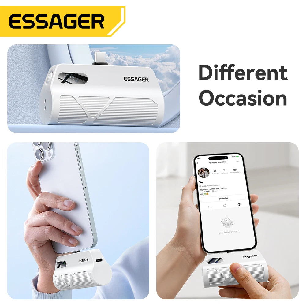 ESSAGER Mini kapsula prenosna baterija 5000 mAh 20 W PD hitro polnjenje