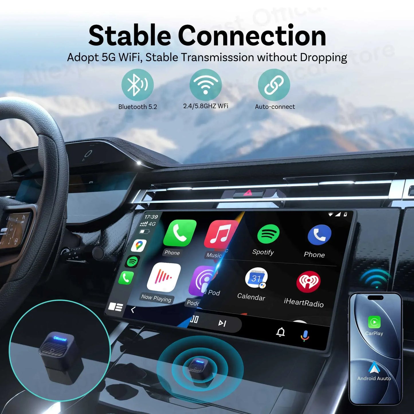 Brezžični adapter OTTOCAST Mini Core za CarPlay in Android Auto