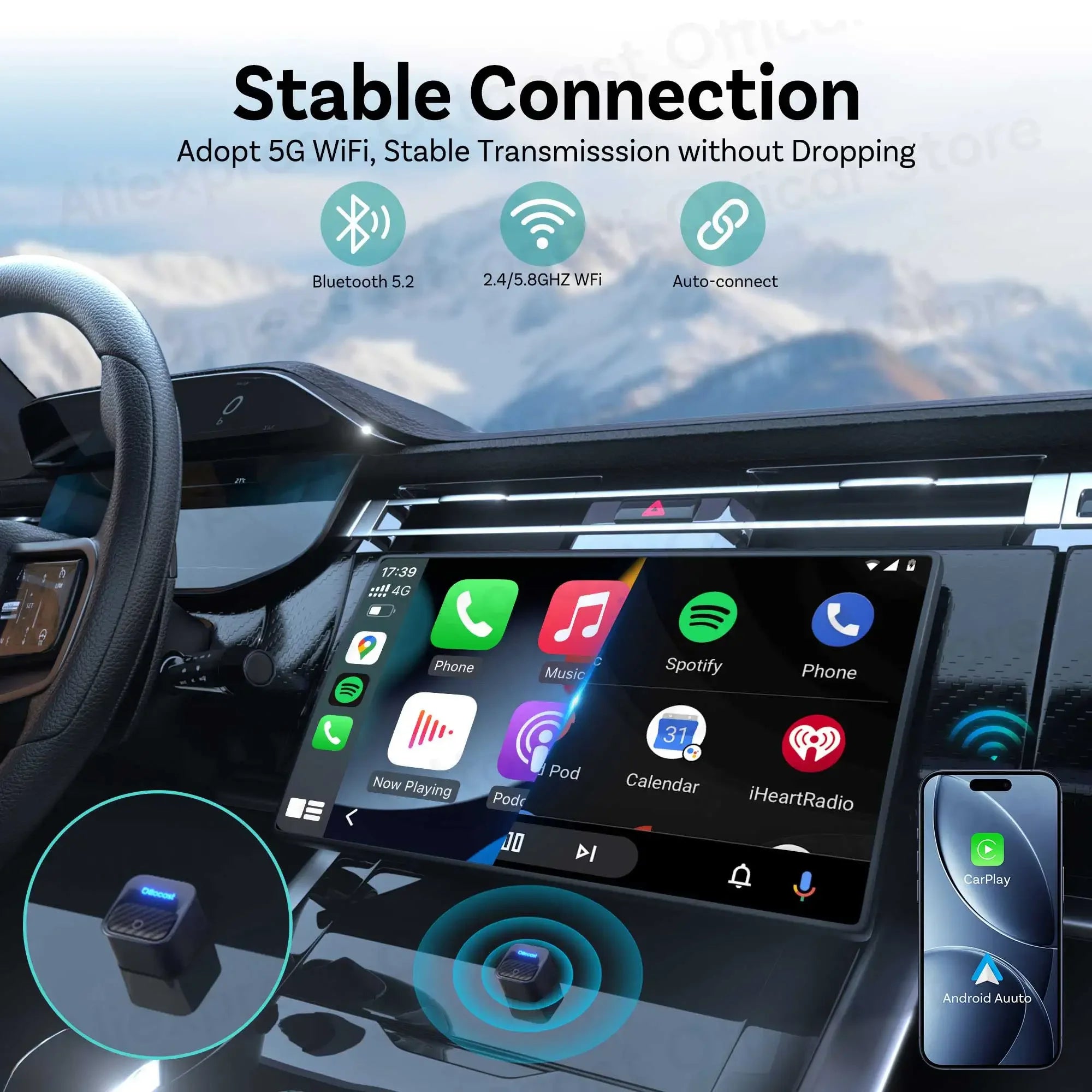 Brezžični adapter OTTOCAST Mini Core za CarPlay in Android Auto