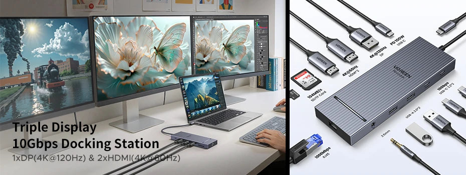 UGREEN 10Gbps USB-C zvezdišče s HDMI 4K60Hz, gigabitnim RJ45, PD100W, SD/TF in USB-A/C priključki