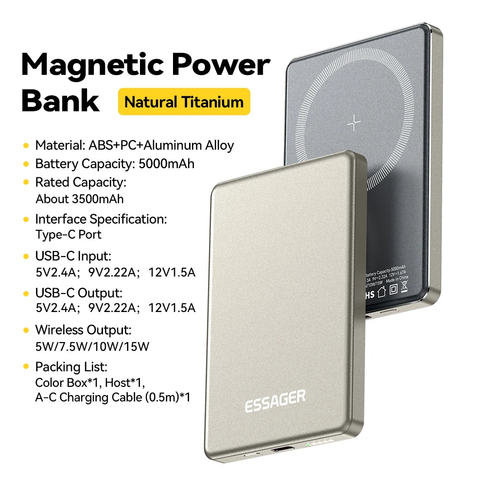 ESSAGER tanek magnetni brezžični Power Bank 20W 5000mAh MagSafe