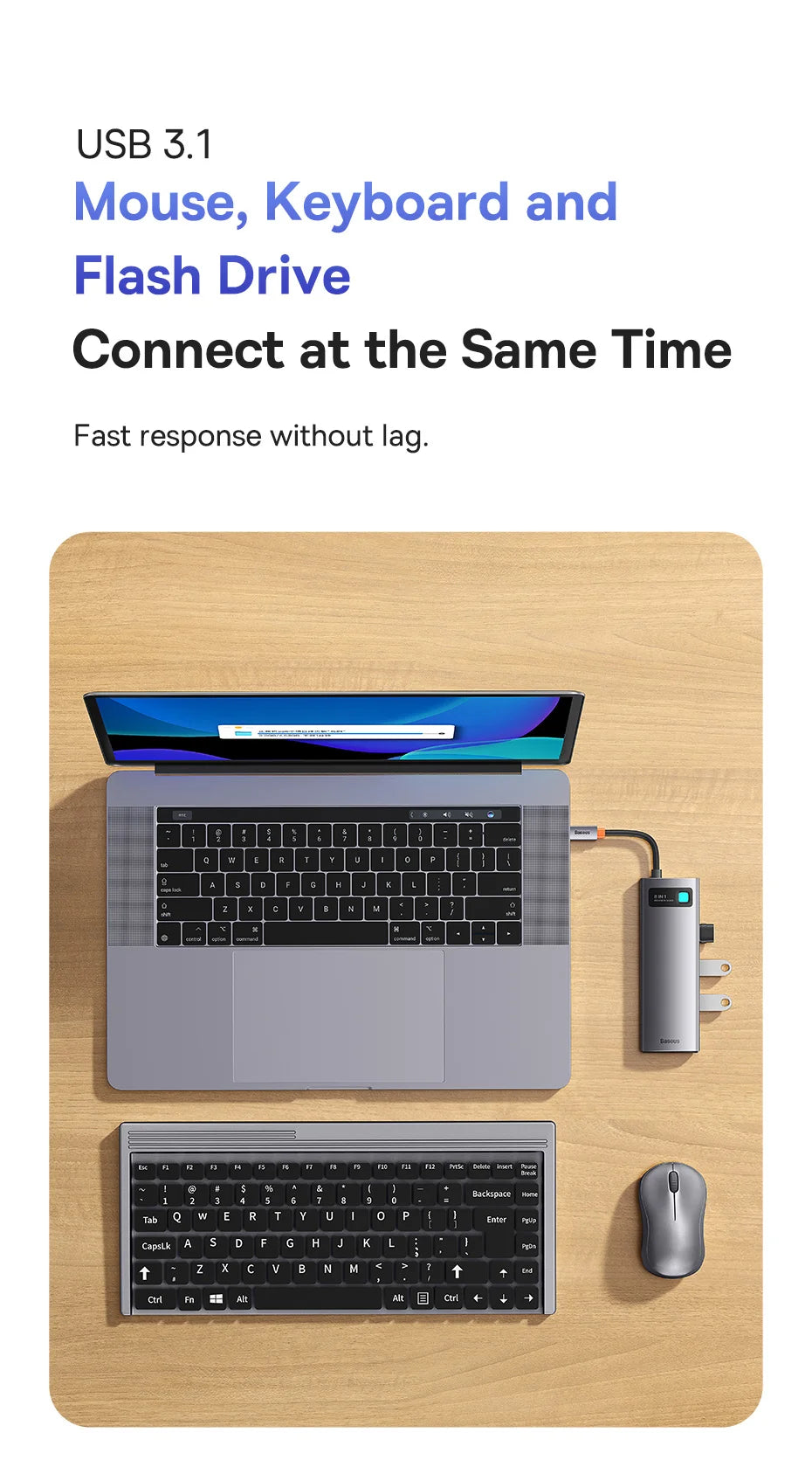 Baseus USB-C Hub | HDMI 4K, USB 3.1 10Gbps, RJ45 Ethernet, SD/TF priklopna postaja za MacBook
