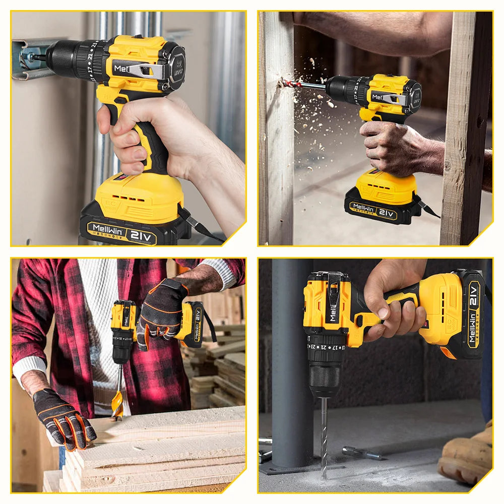 MELLWIN 480N.m Brushless Electric Impact Drill Set 3 IN 1 Cordless Multipurpose Screwdriver Tool Set For Makita 18V Battery Pin - Limetastore