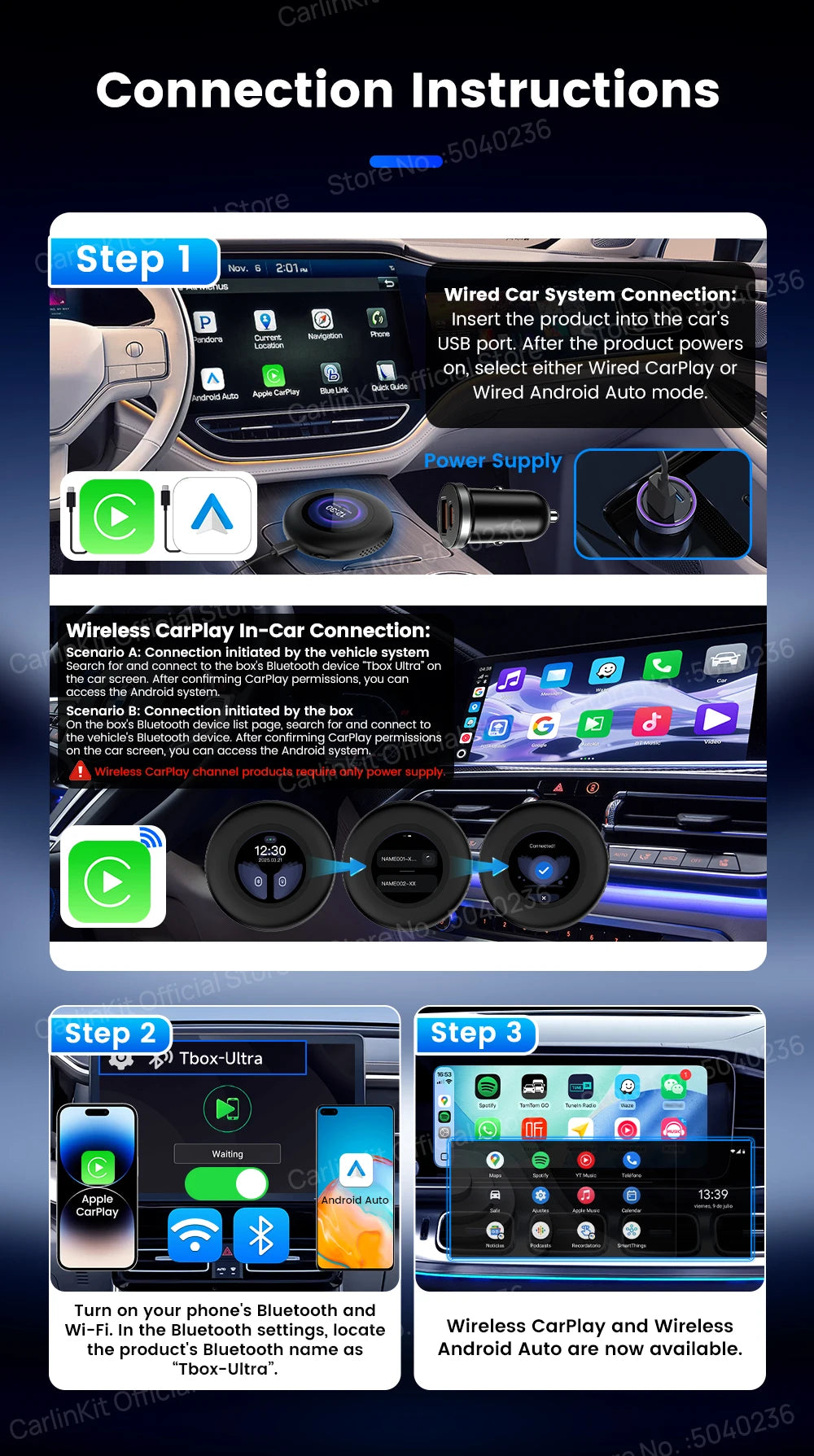 CarlinKit Tbox‑Ultra3 Android 15 5G LTE WiFi6 AI Box