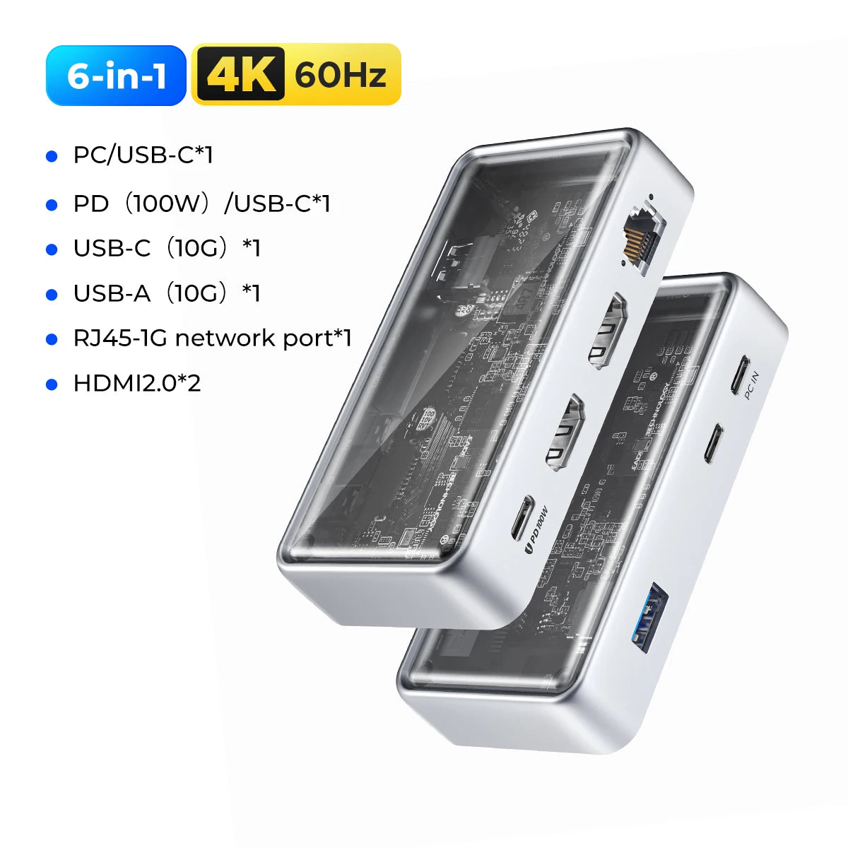 ORICO kovinska priklopna postaja USB-C 10Gbps s HDMI 4K60Hz in vrati USB 3.0