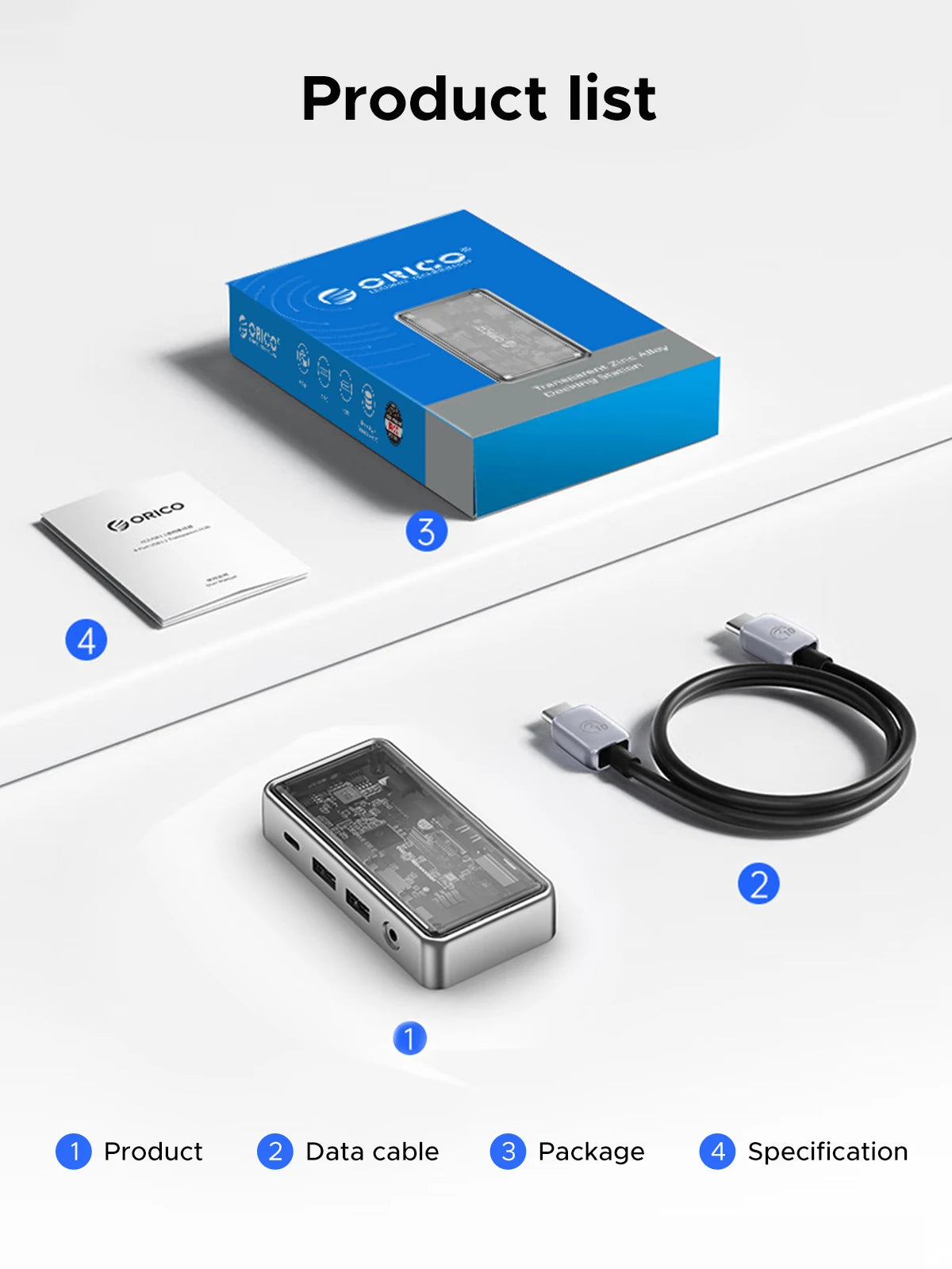 ORICO kovinska priklopna postaja USB-C 10Gbps s HDMI 4K60Hz in vrati USB 3.0