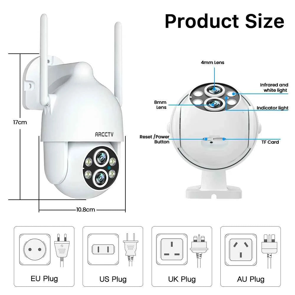 ARCCTV 3K 6MP Dual Lens Wifi Surveillance Camera Two Way Talk HD Color Night Vision Outdoor Security Camera Auto Motion Tracking - Limetastore