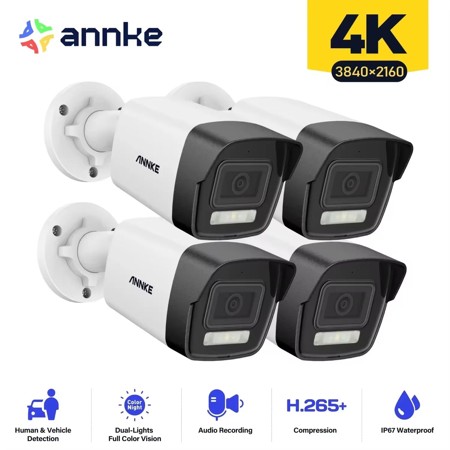 ANNKE 8MP 4K PoE komplet nadzornih kamer Bullet | Nočni vid EXIR, IP67, e-poštna opozorila