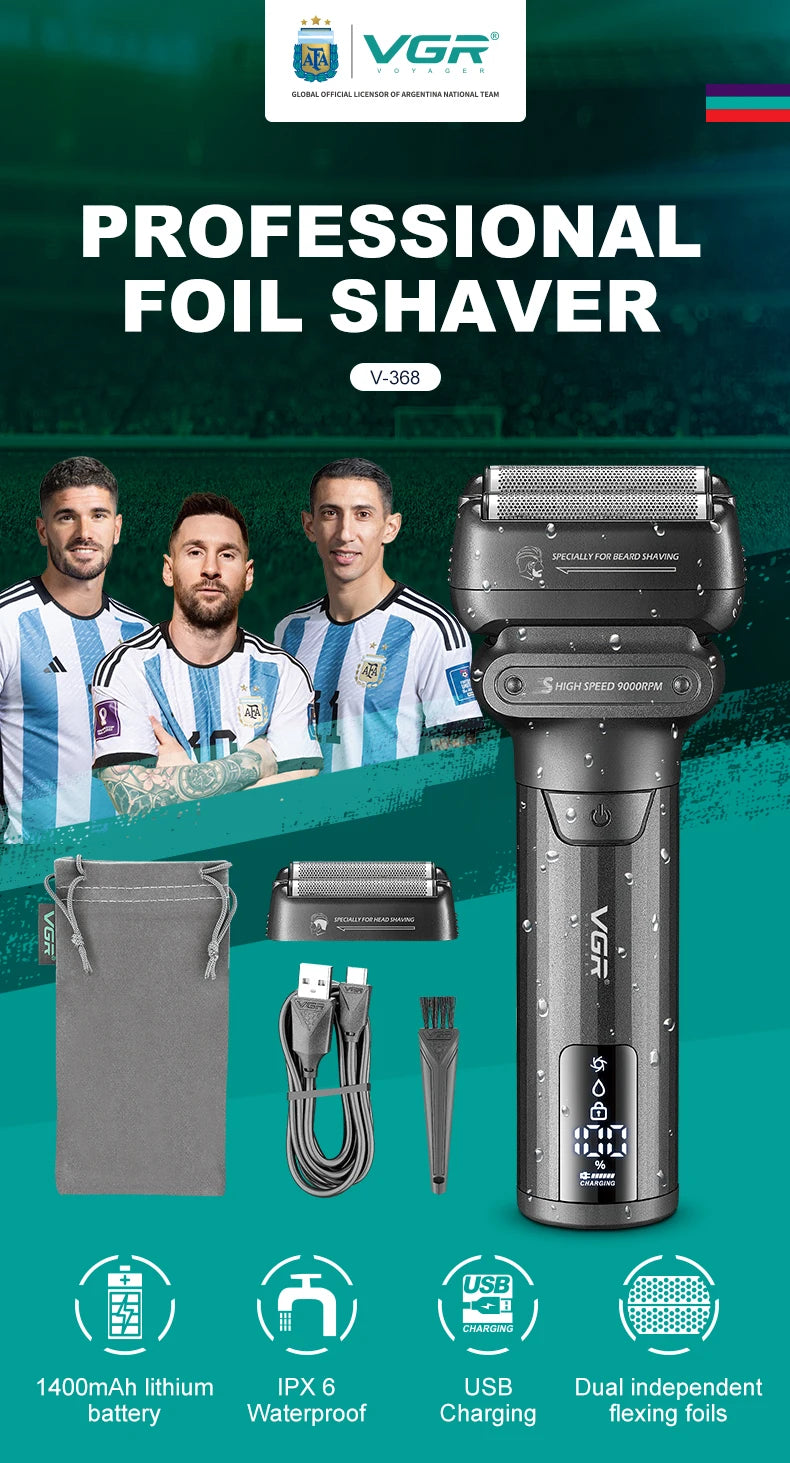 VGR V-368 Profesionalni brivnik z mrežico 9000 RPM 180-min IPX6 Vodotesen