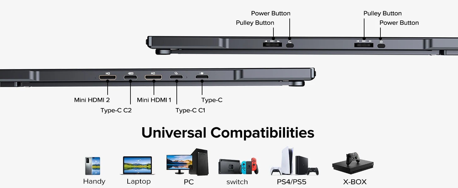 18.5'' 100Hz Touch Screen Dual Triple Portable Monitor IPS USB-C HDMI HDR Foldable Laptop PC Gaming Display For PC Mac Windows - Limetastore