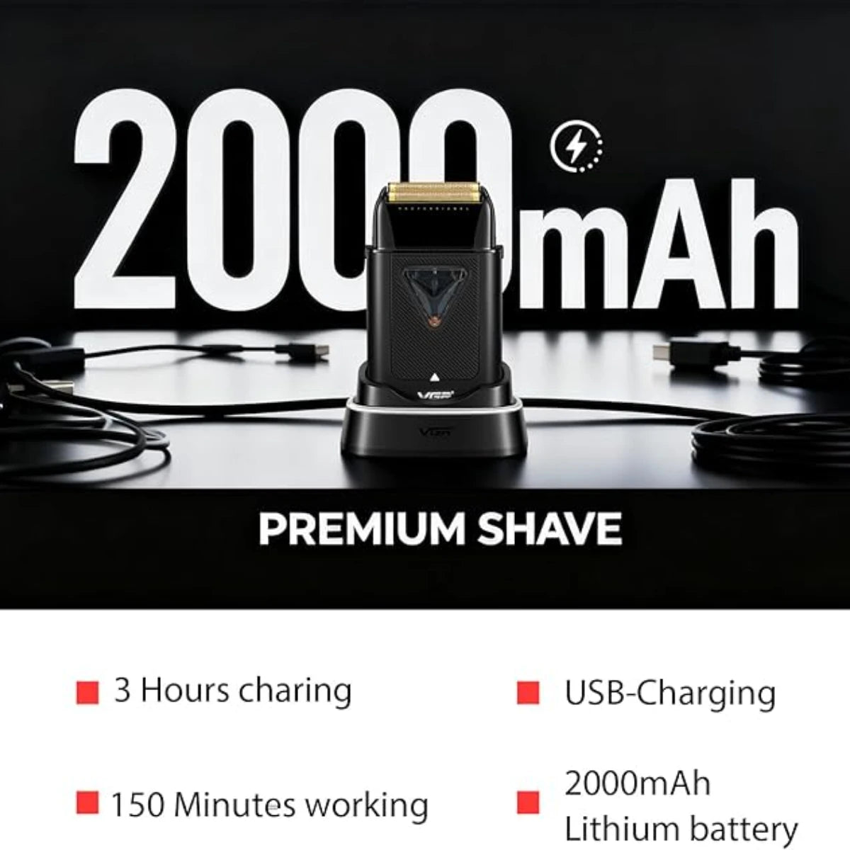 VGR V-035S Professional Foil Shaver – Vector Motor, 200-Min Runtime, IPX6 Waterproof