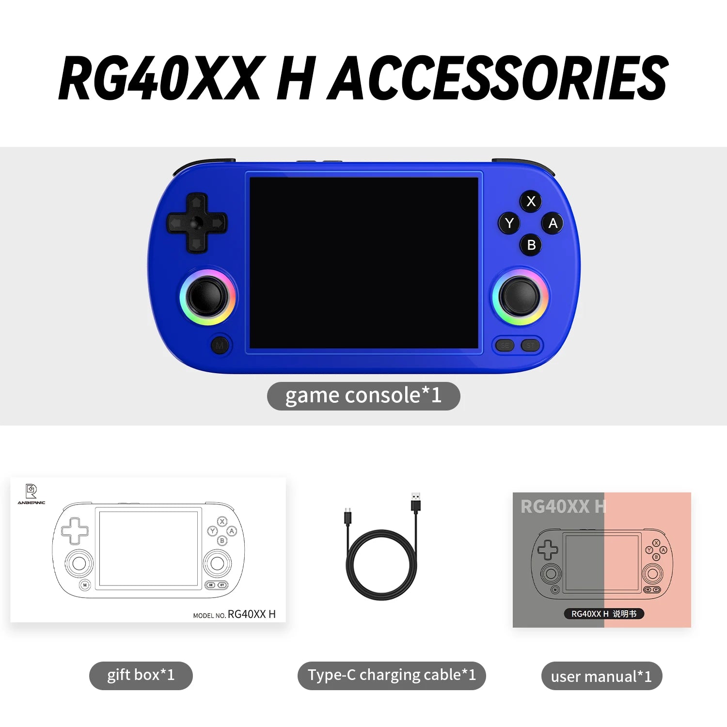 ANBERNIC RG40XX H Portable Retro Game Console 4.0 inch IPS Screen Linux 64-bit RGB Light 5G WiFi Preloaded 5K+ Classic Games - Limetastore