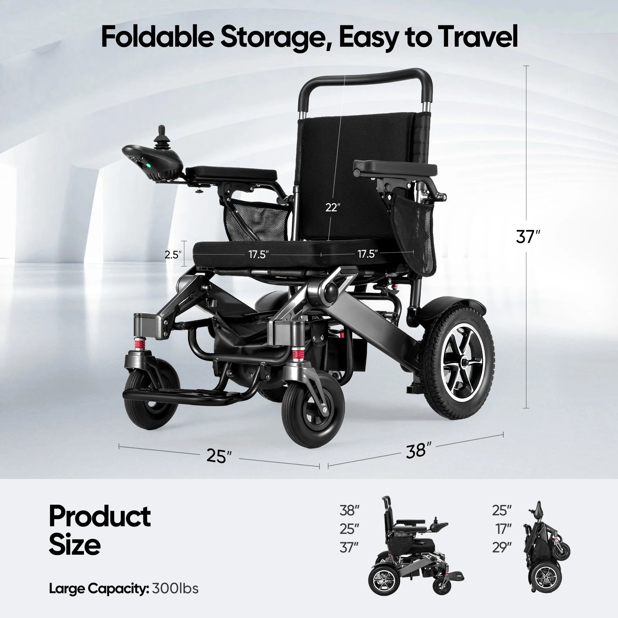 500W Aluminum Electric Wheelchair (Lightweight, Foldable, Weatherproof, 30 km Range)