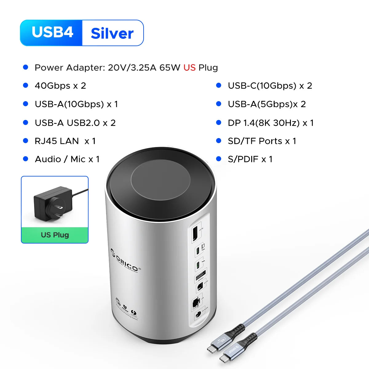 ORICO USB4 Type-C priklopna postaja za MacBook Pro M1/M2 z 8K HDMI, DisplayPort