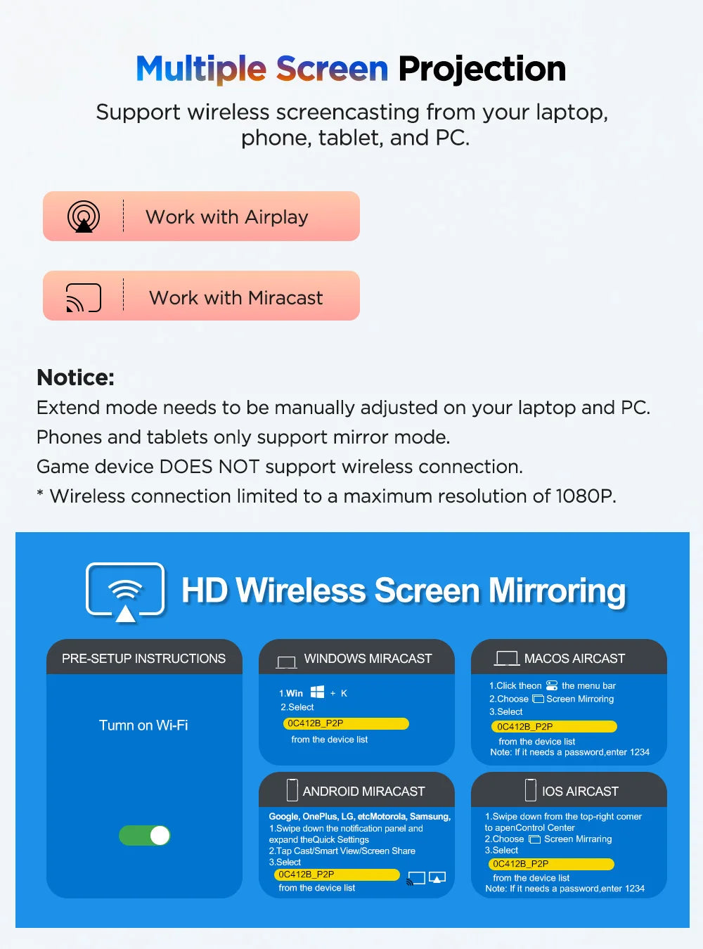 UPERFECT UFree Z14 FHD Wireless Laptop Monitor Extender Triple Screen Display for Laptop, Phone, PS5, Xbox, Switch - Limetastore