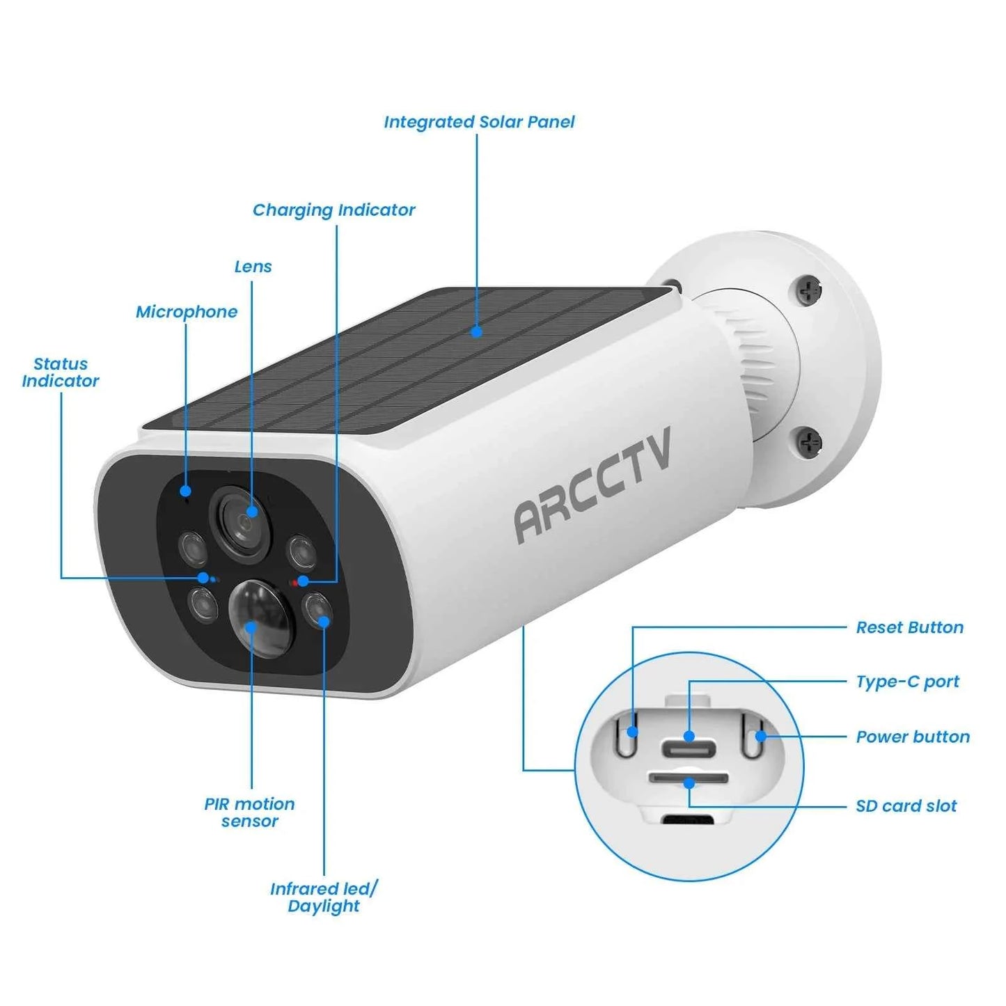 ARCCTV 4MP Wifi Solar Battery Camera Kit Surveillance Security System Humanoid Detection Siren Alarm Outdoor Wireless Camera Set - Limetastore