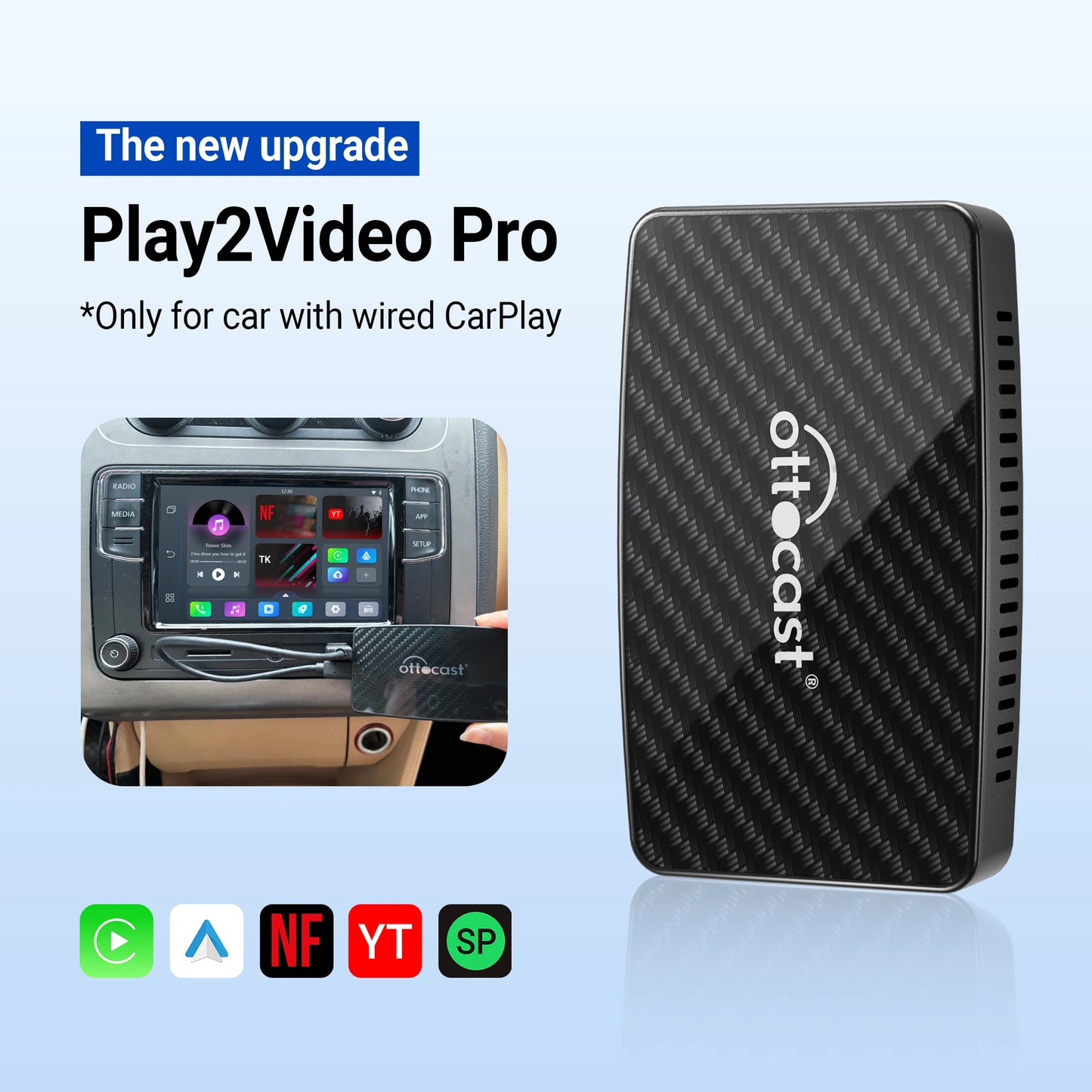 OTTOCAST Play2Video Pro Wireless CarPlay & Video AI Box