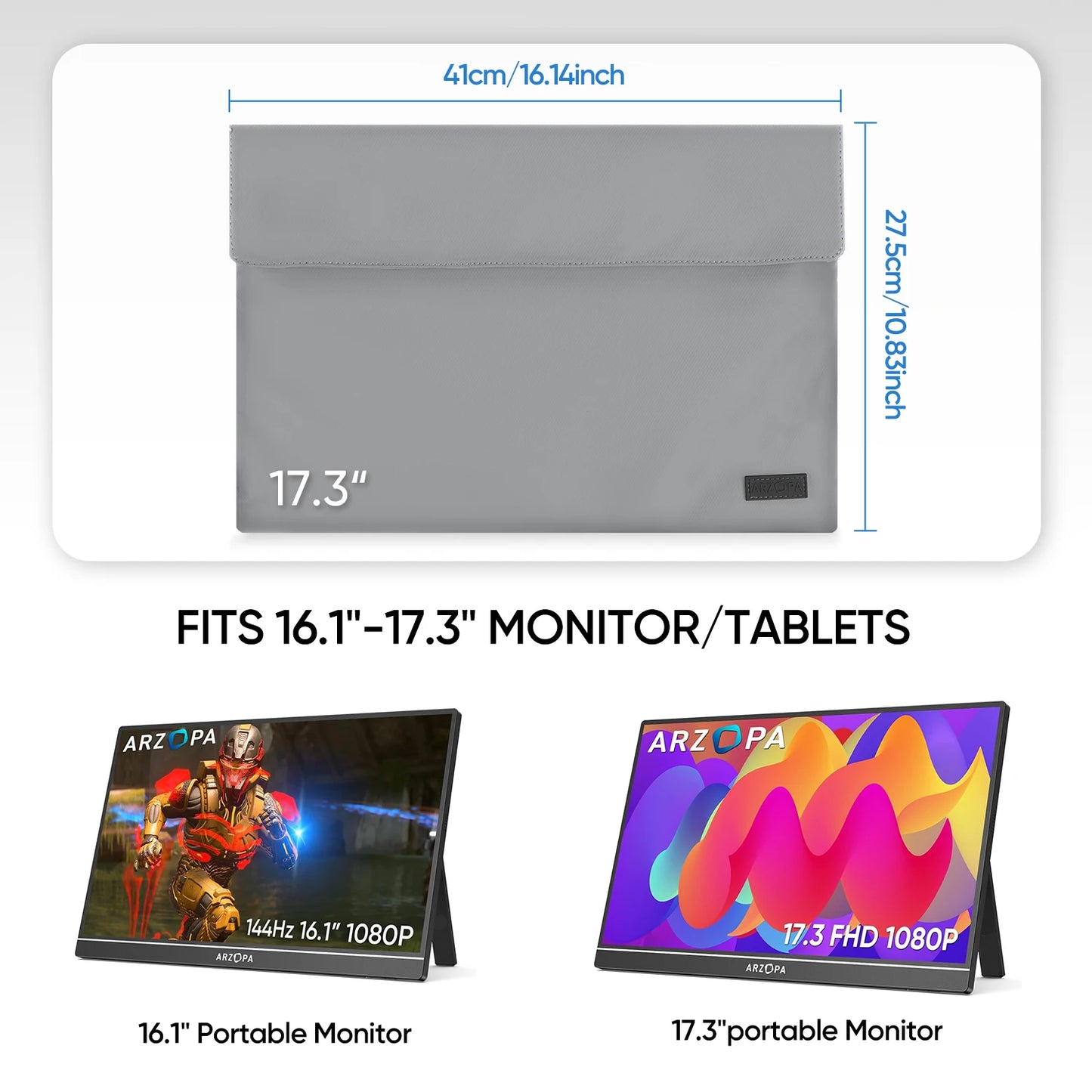 ARZOPA ovitek za prenosnik in prenosni monitor | 14'' / 16.1'' / 17.3'' vodoodporna torba