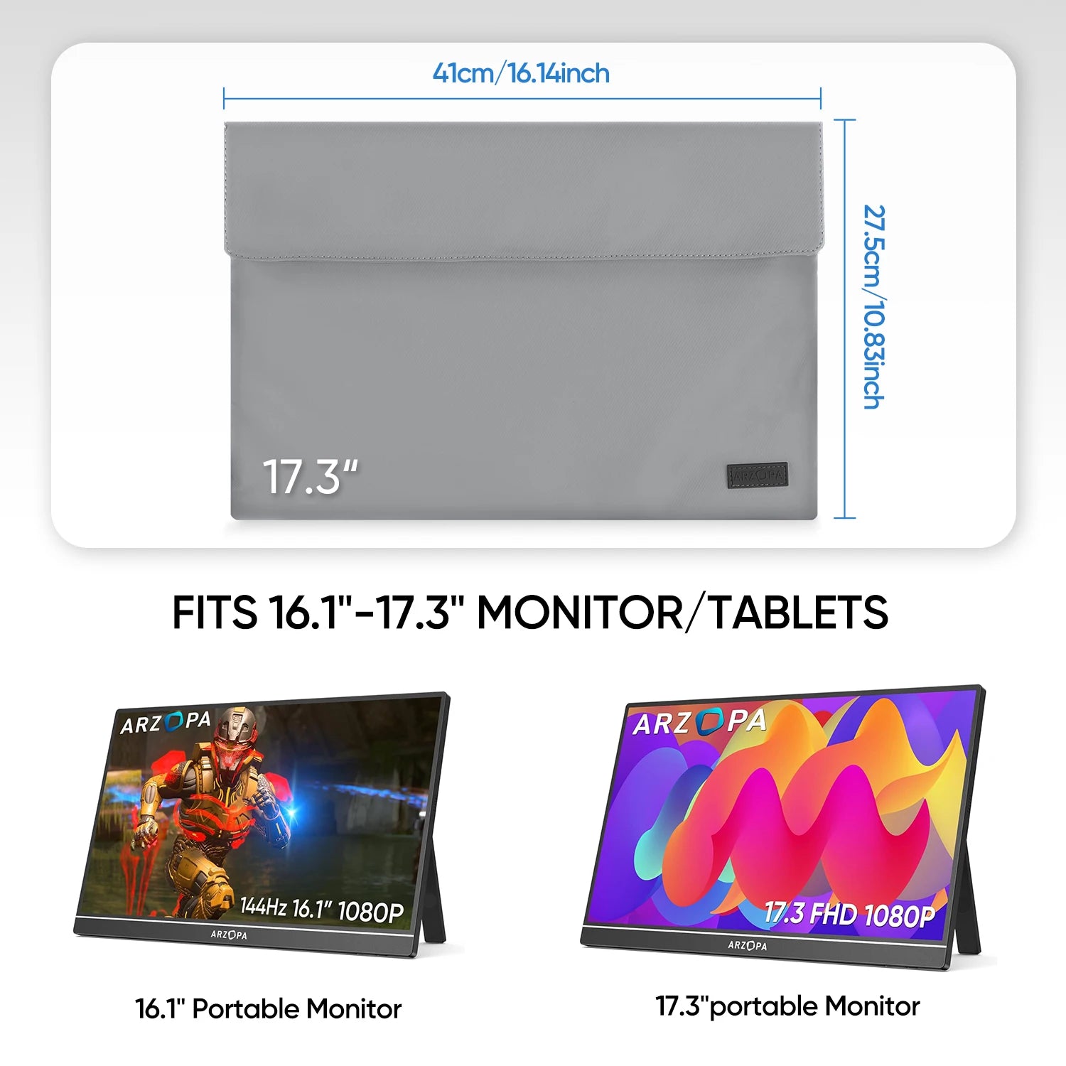 ARZOPA ovitek za prenosnik in prenosni monitor | 14'' / 16.1'' / 17.3'' vodoodporna torba