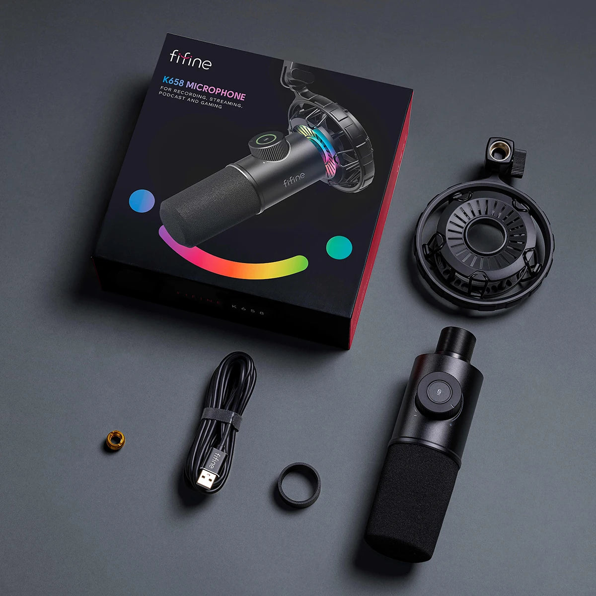 FIFINE K658 RGB USB dinamični mikrofon | Vrhunski mikrofon za igranje iger in pretakanje v živo