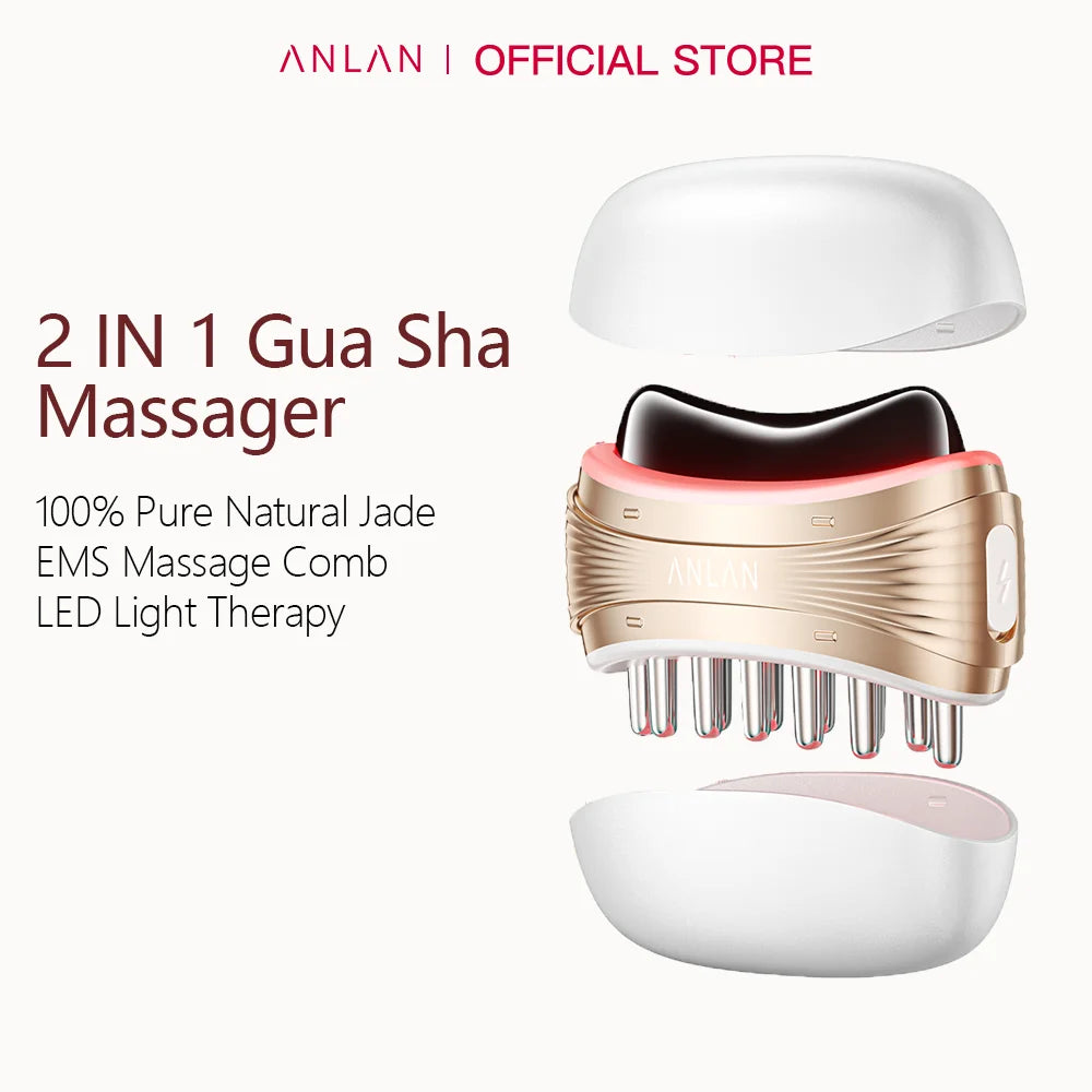 ANLAN 2‑in‑1 Gua Sha Massager | Jade, Hot Compress, EMS, LED, Scalp & Face Lifting