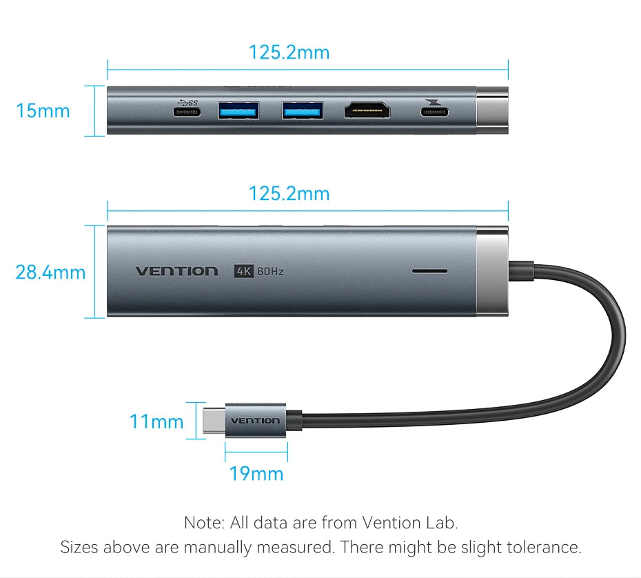 Vention zvezdišče USB‑C 6‑v‑1 | HDMI 4K, PD 100W, RJ45, priklopna postaja USB 3.0
