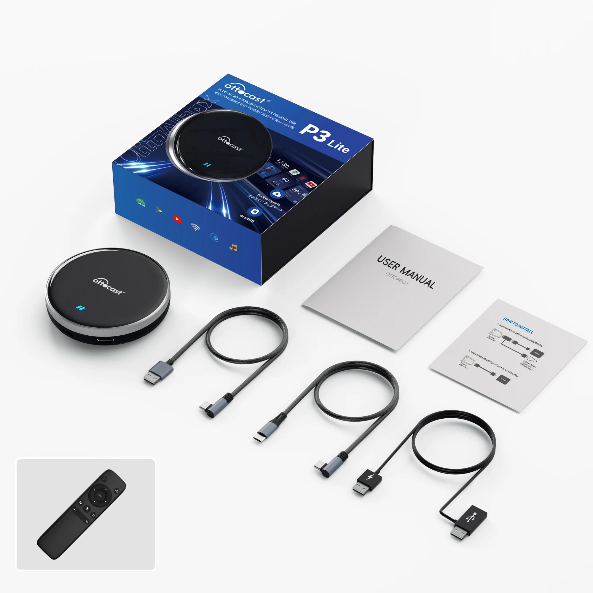 OTTOCAST P3 Lite OttoAiBox Brezžični CarPlay Android AI Box