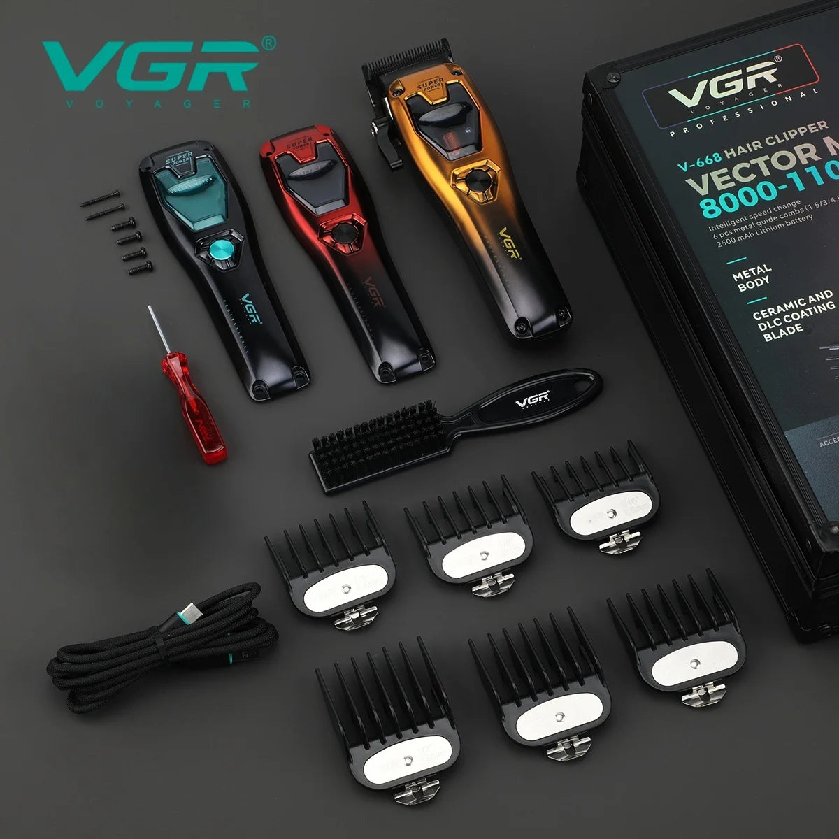Profesionalni strižnik las VGR V-668 – motor Vector 11.000 vrt./min, 250 minut delovanja, 6 glavnikov
