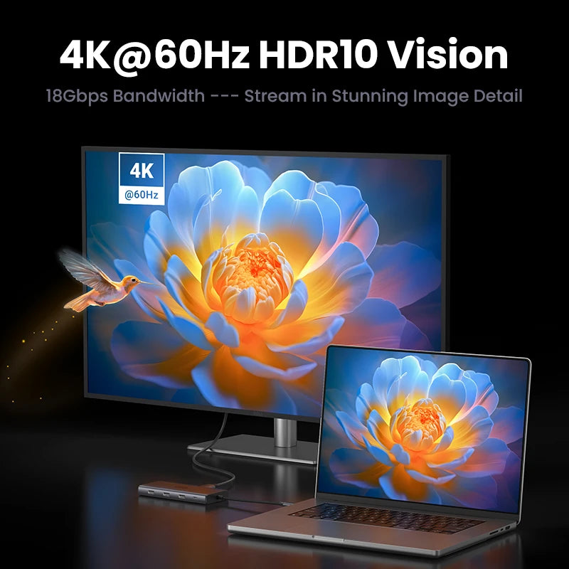 UGREEN 9-v-1 USB-C Hub s 4K60Hz HDMI, 10Gbps USB-vrati, gigabitnim Ethernetom, PD100W
