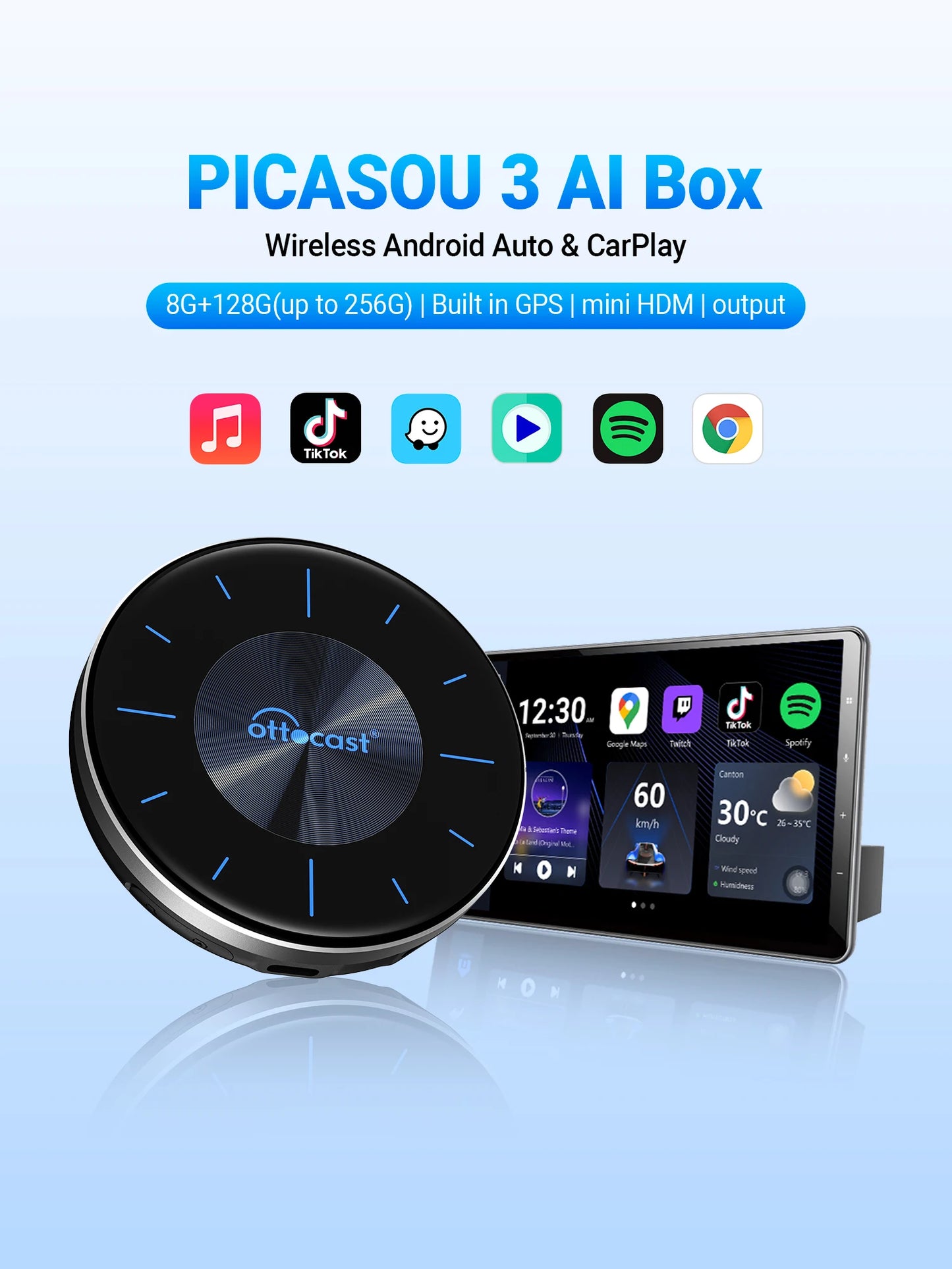 OTTOCAST OttoAiBox P3 Wireless CarPlay AI Box with HDMI
