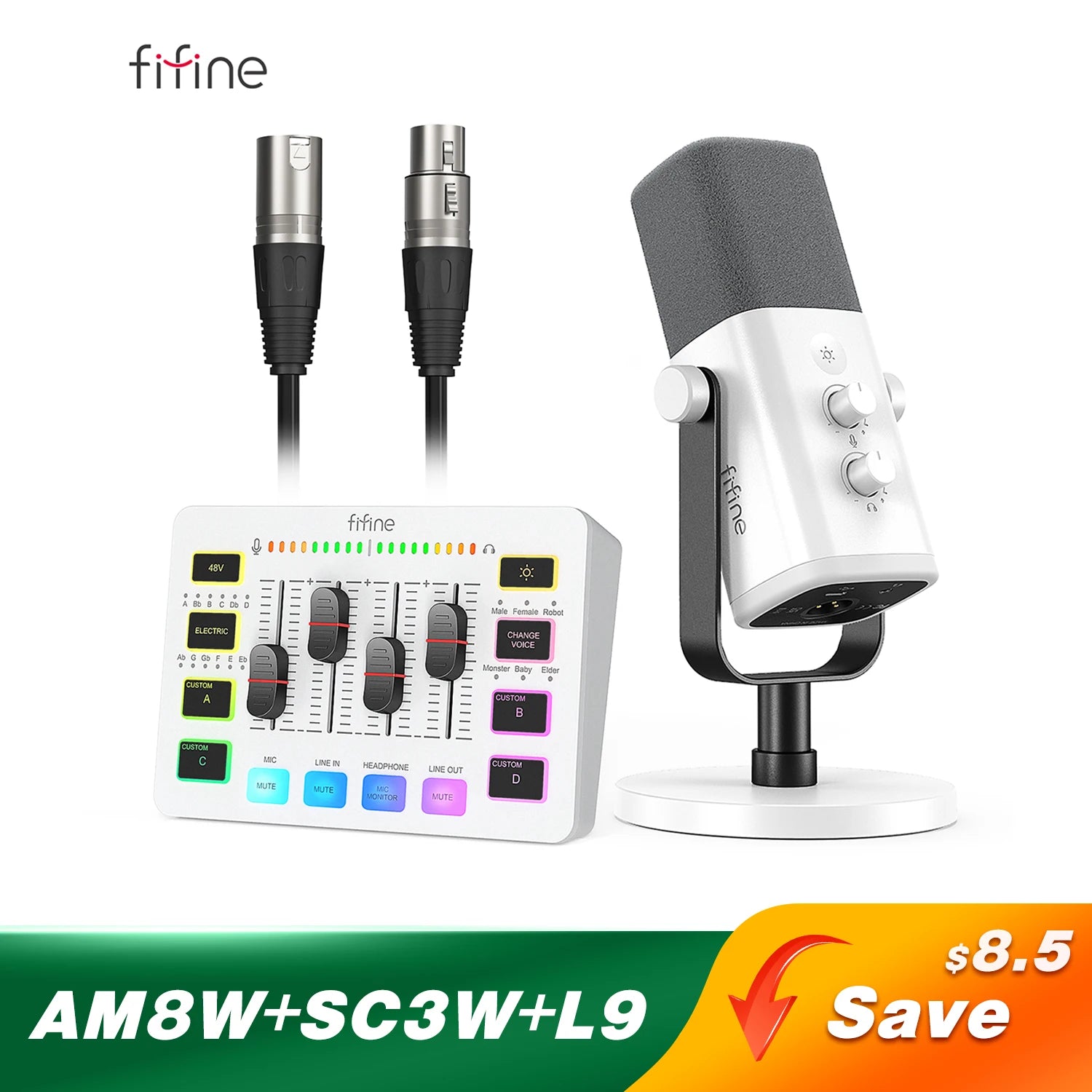 FIFINE Professional Gaming Audio Set | AM8 Mic, SC3 Mixer & H9 Headset Bundle - Limetastore