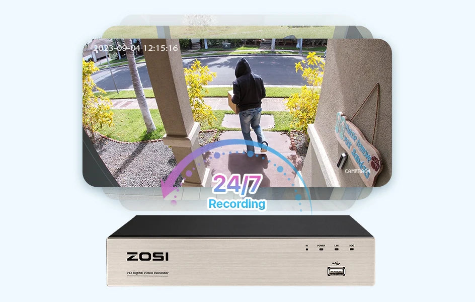 ZOSI 1080p 8-kanalni varnostni sistem CCTV za dom – H.265+ DVR z 2MP notranjimi/zunanji dome kamerami