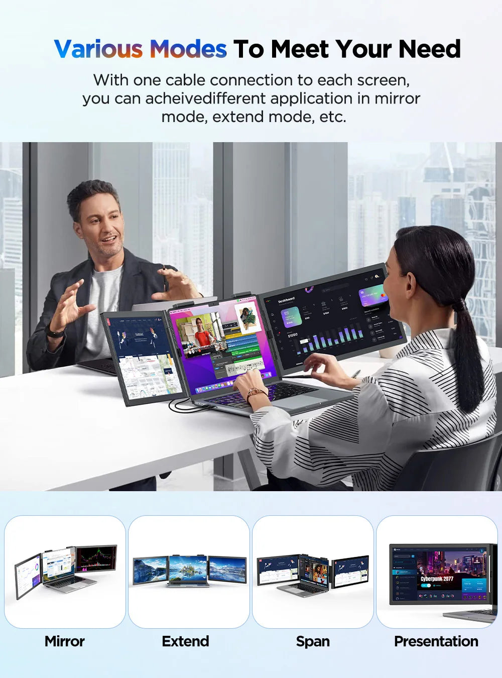 UPERFECT UFree Z14 FHD Wireless Laptop Monitor Extender Triple Screen Display for Laptop, Phone, PS5, Xbox, Switch - Limetastore