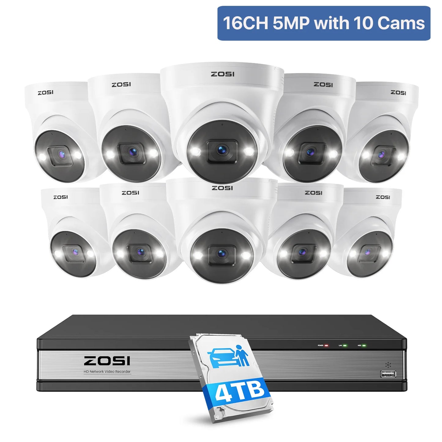ZOSI 16CH 4K PoE Security Camera System – 8MP AI Detection IP Cameras | Waterproof 5MP/8MP