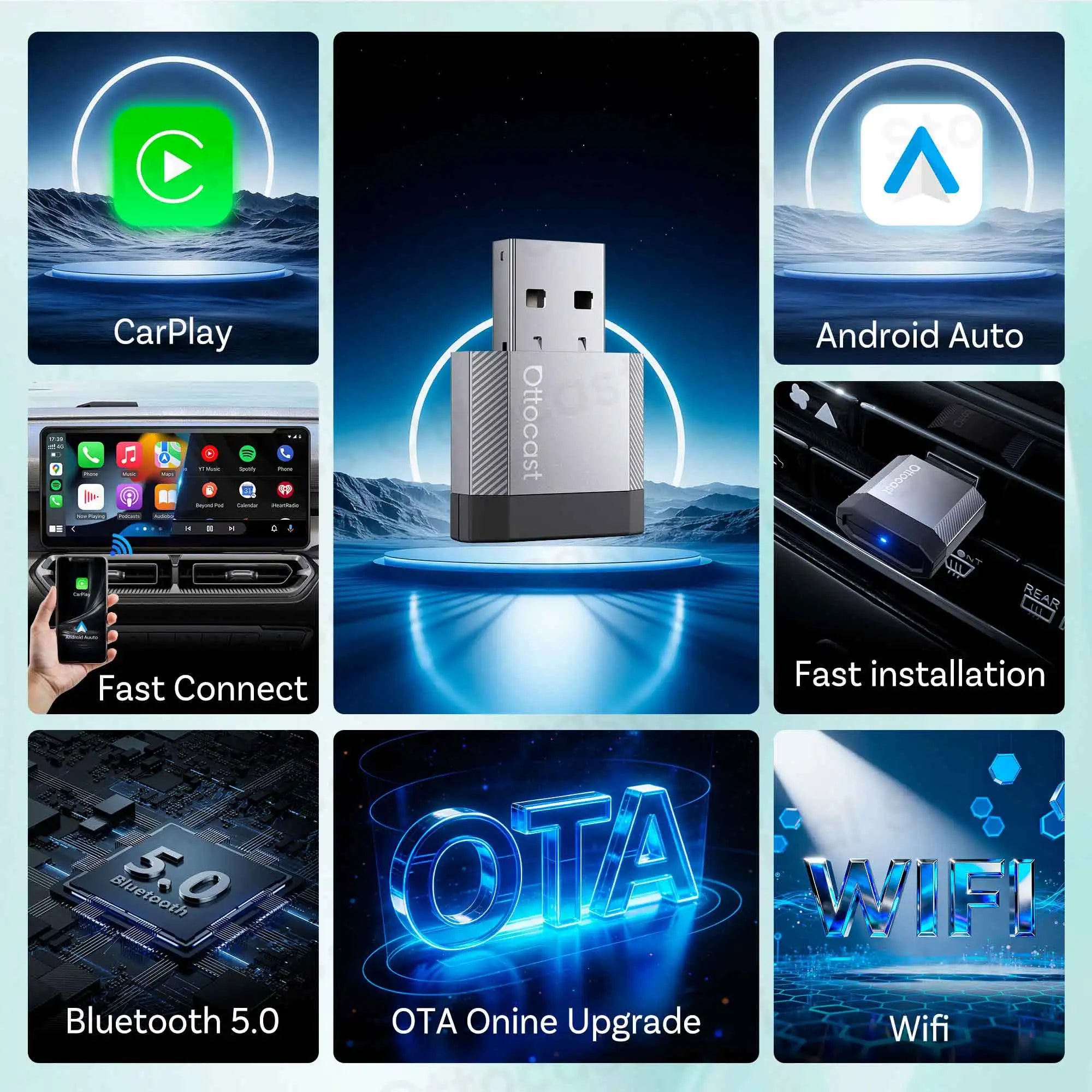 Brezžični adapter CarPlay OTTOCAST Mini Nova Cube 3.0