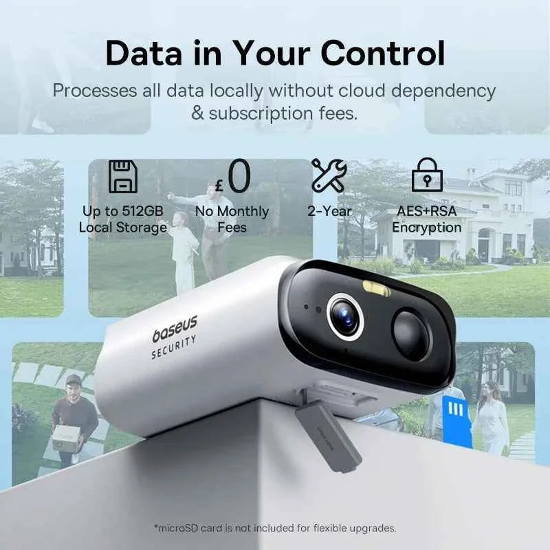 Baseus Security S1 Lite Wireless Outdoor Camera 4-Cam Solar Security Camera 2K Clarity With Power 135°FOV IP67 512GB Wifi Camera - Limetastore