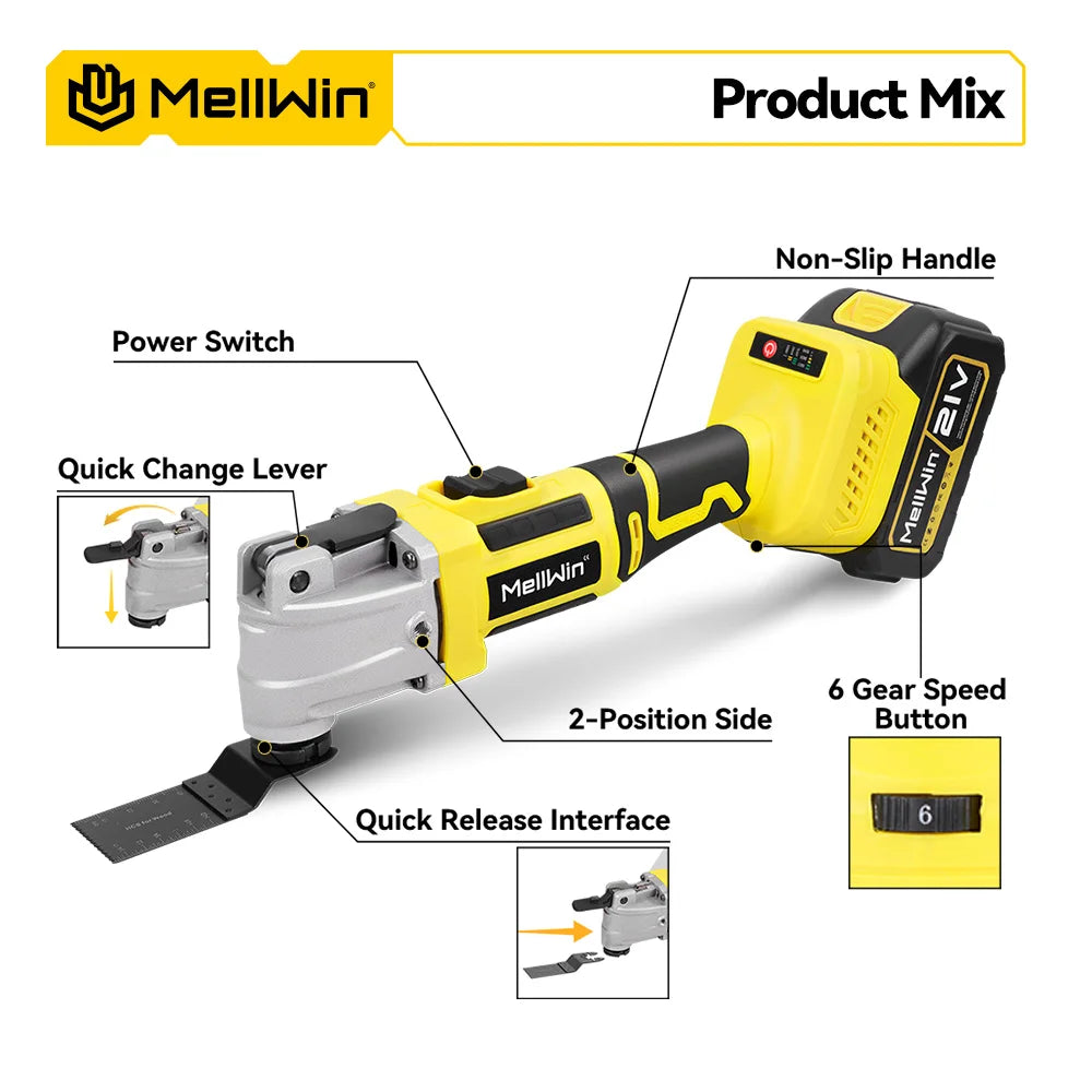 MELLWIN Brushless Oscillating Multi Function Tool Electric Saw Polisher woodworking Cutting Tool For Makita 18V Battery Pin - Limetastore