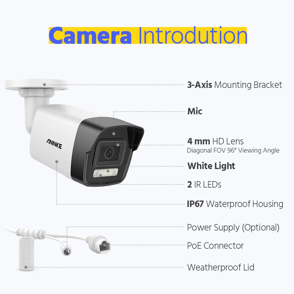 ANNKE 8MP 4K PoE komplet nadzornih kamer Bullet | Nočni vid EXIR, IP67, e-poštna opozorila