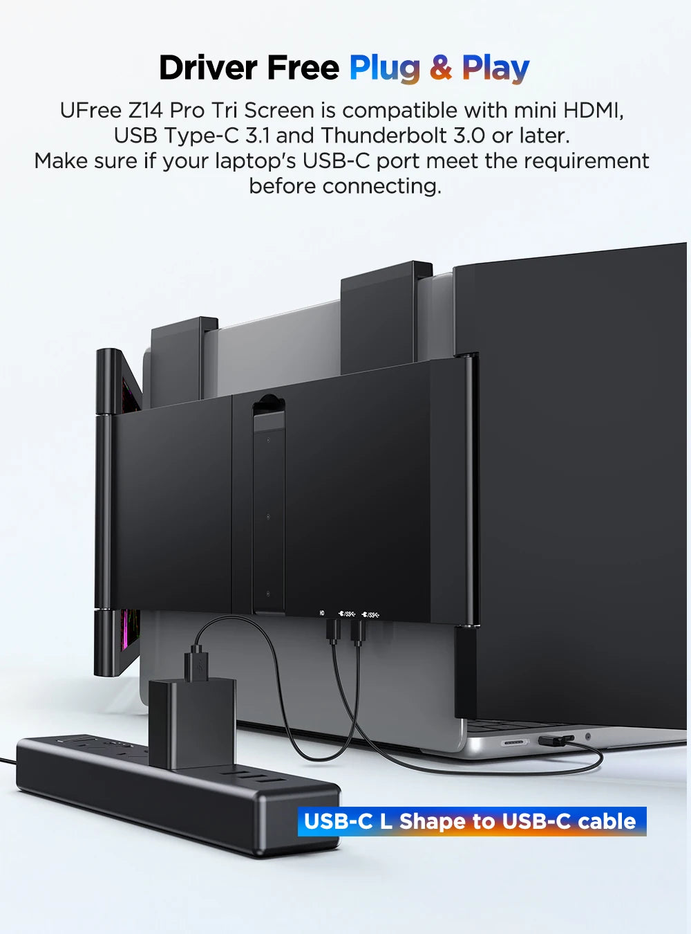 UPERFECT 14'' Wireless Portable Monitor Triple Laptop Screen Extender 1080 FHD Travel Display For 13.3"-17" Laptops PC Mac XBOX - Limetastore