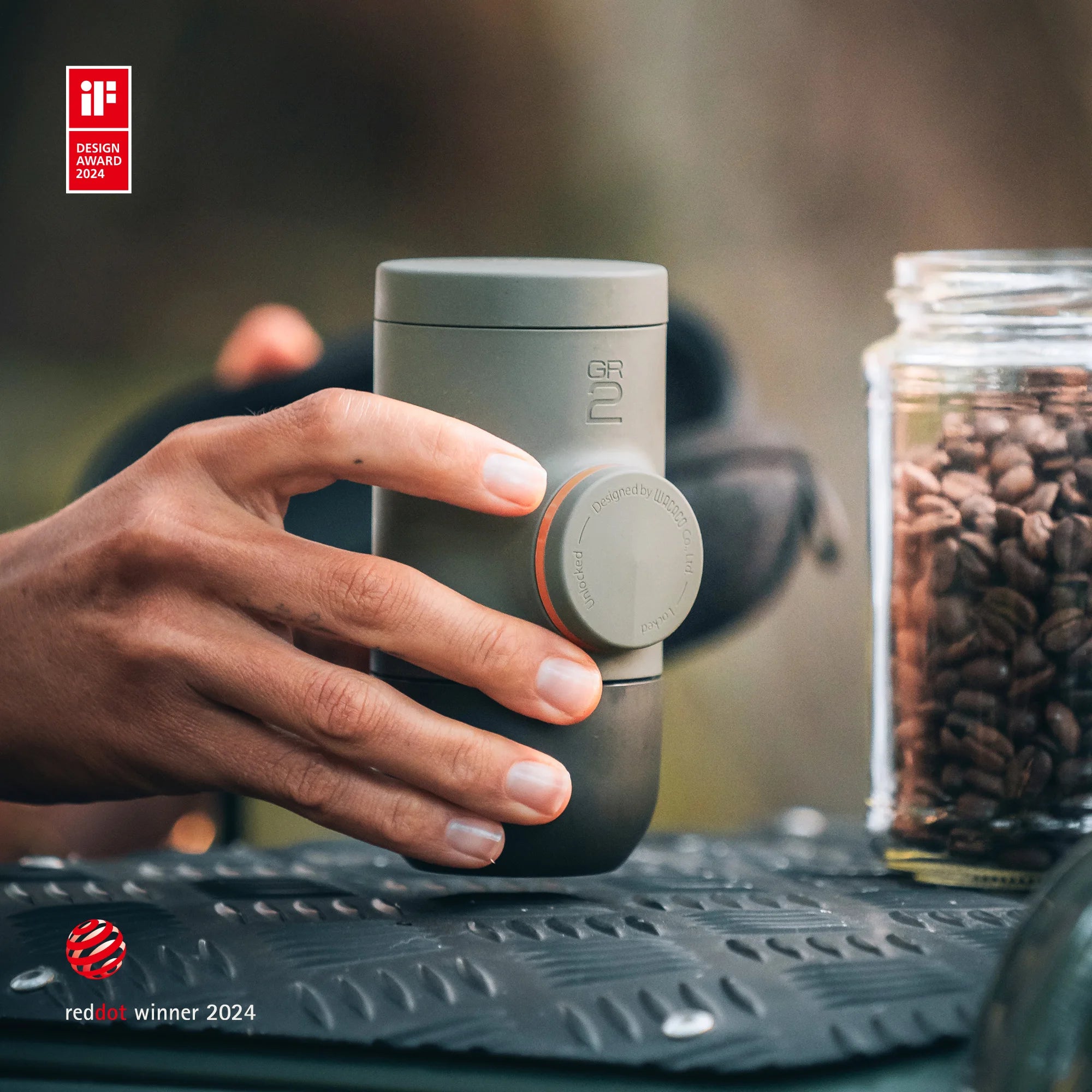 WACACO Minipresso GR2, brez elektrike, aparat za espresso za zunanjo uporabo, združljiv z mleto kavo, prenosni aparat za kavo,