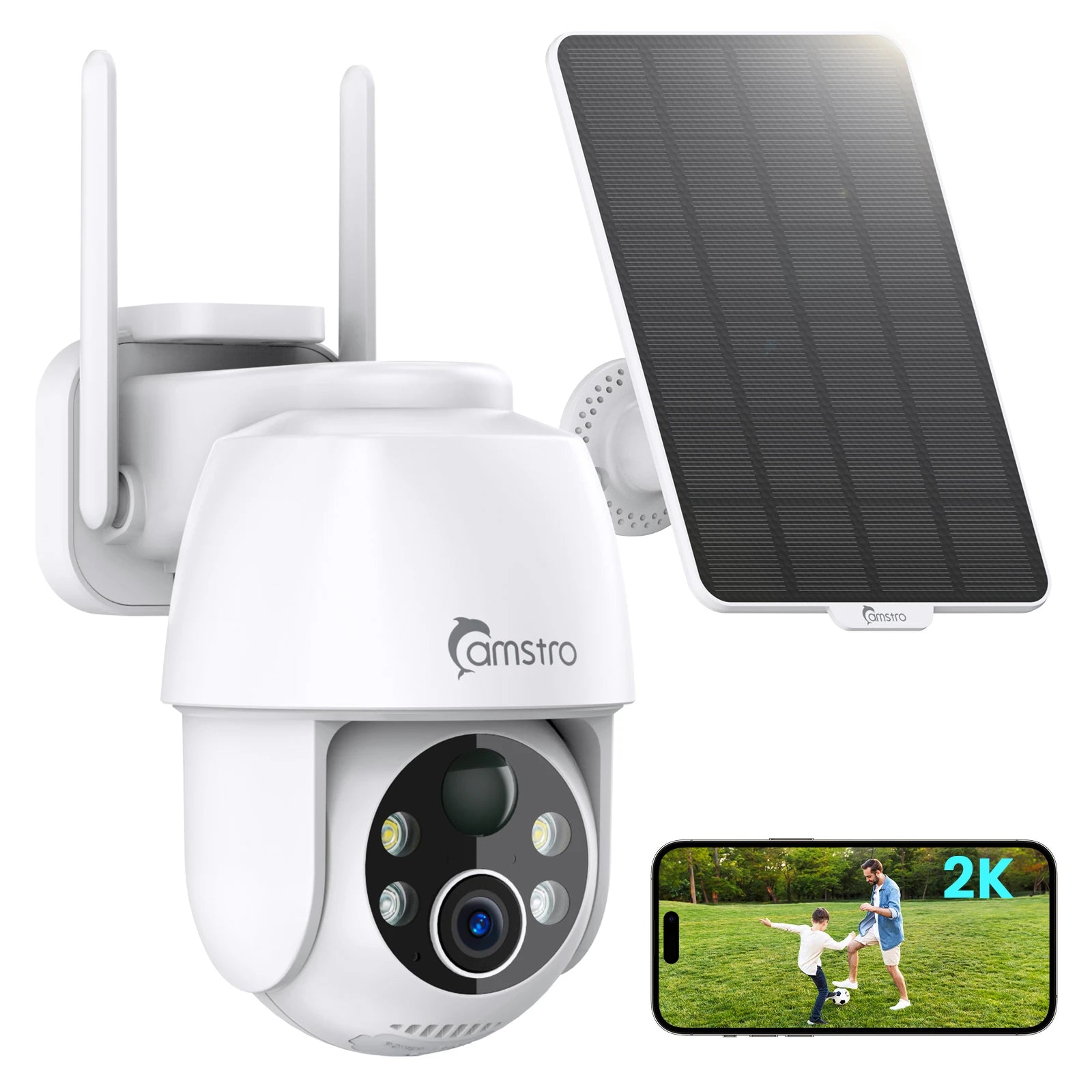 Sončna kamera Camstro 2K PTZ | Barvni nočni vid, 4-kratna optična povečava, dvosmerni zvok, 2,4 G WiFi