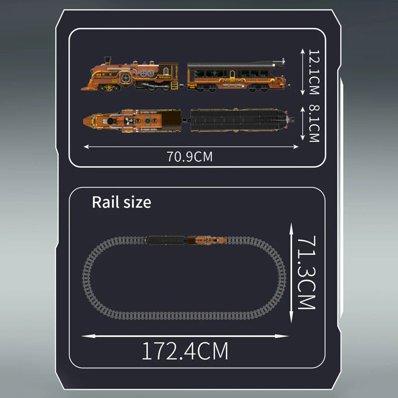 Mould King 12045 Motorized Steampunk Train | RC Technical Locomotive Building Blocks with Tracks - Limetastore