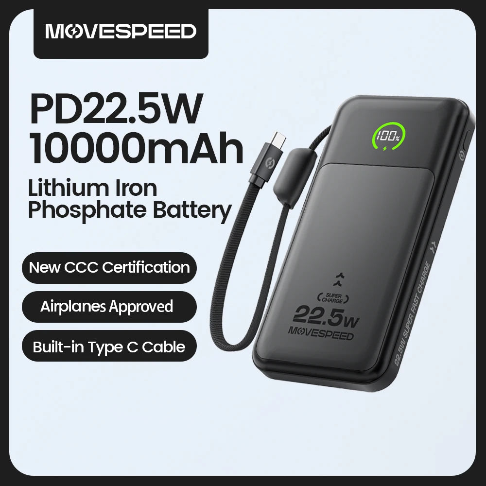 MOVESPEED P19 prenosna baterija 10000 mAh z vgrajenim kablom USB-C